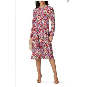 DEBORAH LYONS Red Floral Dionne Button-Front Collared Midi Dress - Sz 8